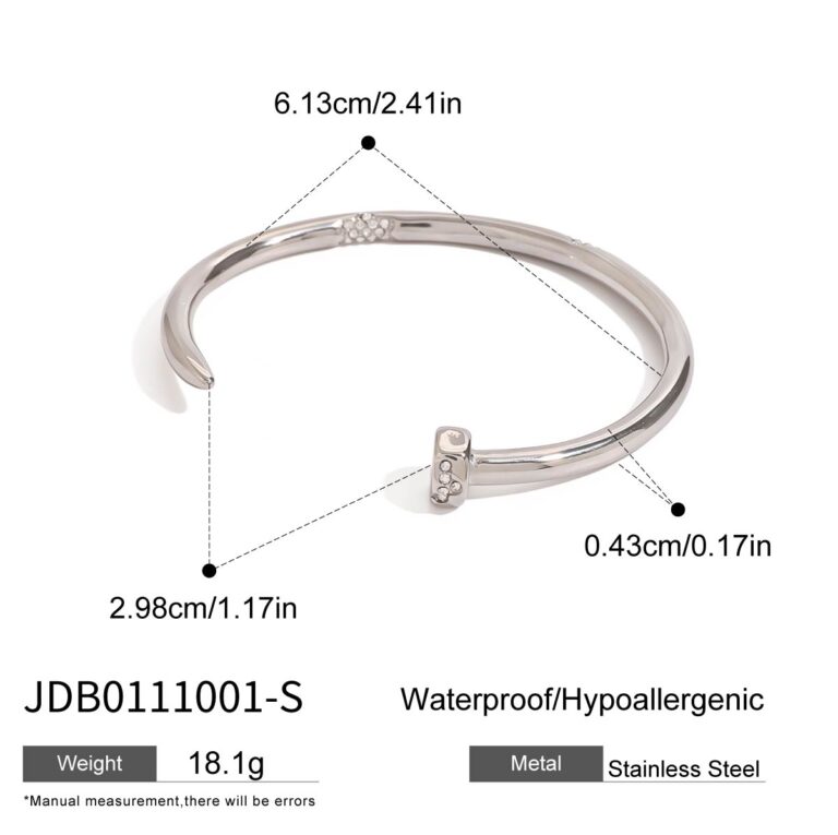 Unisex Minimalist Steel Color Stainless Steel Diamond Nail Bangle - Image 4