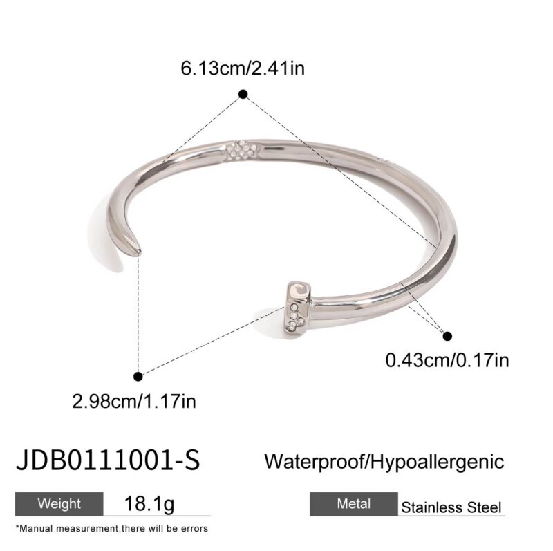 Unisex Minimalist Steel Color Stainless Steel Diamond Nail Bangle - Image 4