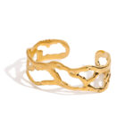 Unique Design Women's 18K Gold Stainless Steel Hammered Wave Open Bangle