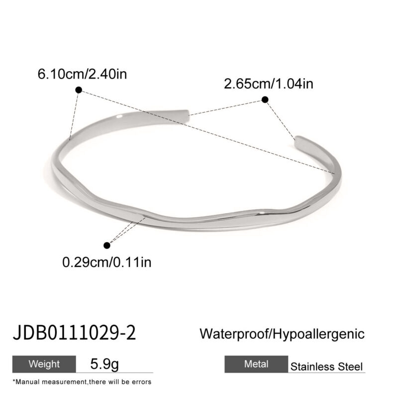 J&D Jewelry 18K Gold Plated Geometric Hypoallergenic Twist Wave Thin Matching Wide Cuff Bangle - Image 2