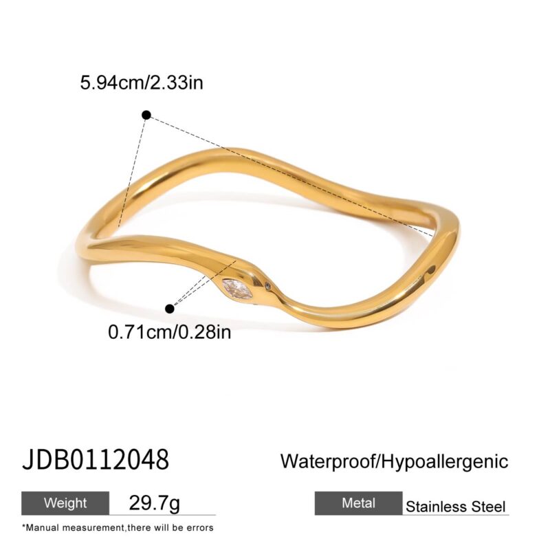 J&D 18K PVD Gold Plated White Snake Series Irregular Bracelet Opening Cuff Bangle for Women Zircon - Image 6