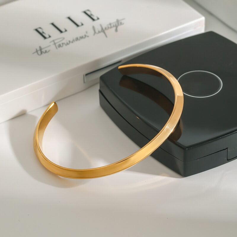 18K Gold Stainless Steel Minimalist Cuff Bangle - High Polish Open Bracelet for Women, Modern Simple Jewelry - Image 3