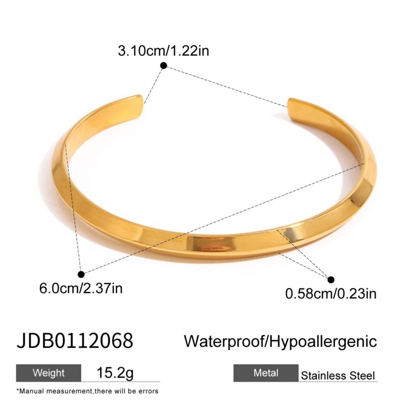 18K Gold Stainless Steel Minimalist Cuff Bangle - High Polish Open Bracelet for Women, Modern Simple Jewelry - Image 6