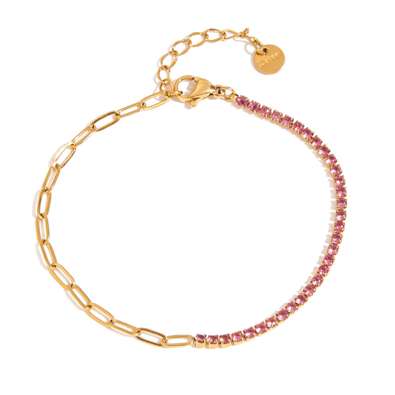 Trendy Stainless Steel Zircon Bracelet PVD Gold Plated Luxury Titanium Steel Bangle