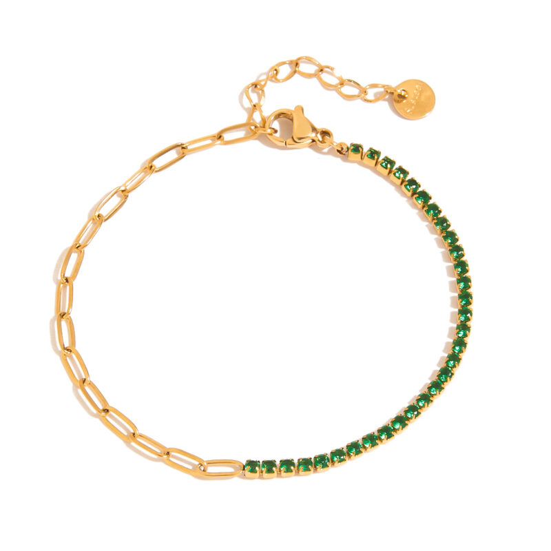 Trendy Stainless Steel Zircon Bracelet PVD Gold Plated Luxury Titanium Steel Bangle