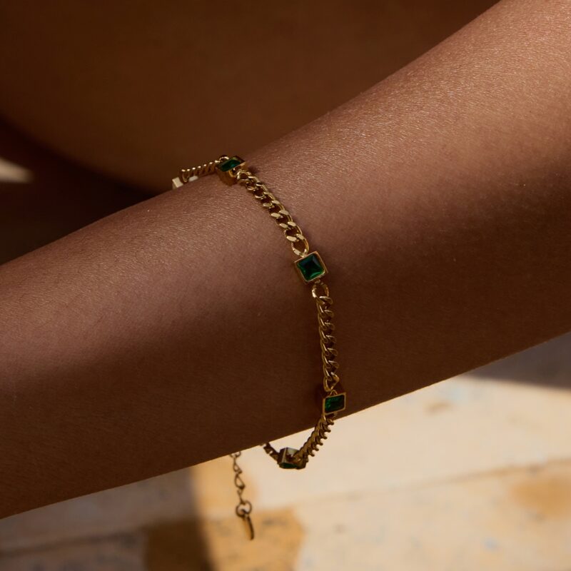 JD Stainless Steel Stackable PVD Gold Plated Chain Bracelet with Cubic Zirconia Fashion Bracelet Jewelry for Women - Image 3