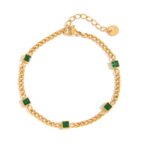 JD Stainless Steel Stackable PVD Gold Plated Chain Bracelet with Cubic Zirconia Fashion Bracelet Jewelry for Women