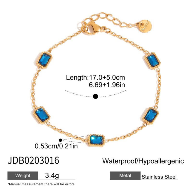 JD 18K Gold PVD Plated Stainless Steel Stackable Bracelets with Blue Cubic Zirconia Summer Fashion Bracelets - Image 5