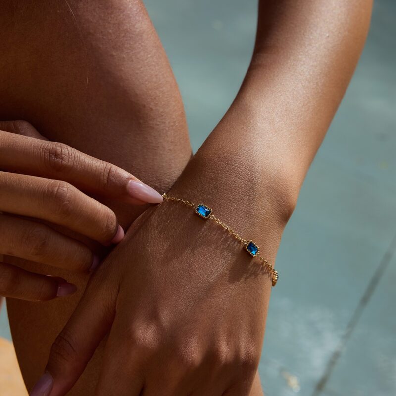 JD 18K Gold PVD Plated Stainless Steel Stackable Bracelets with Blue Cubic Zirconia Summer Fashion Bracelets - Image 4