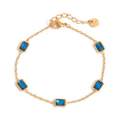 JD 18K Gold PVD Plated Stainless Steel Stackable Bracelets with Blue Cubic Zirconia Summer Fashion Bracelets