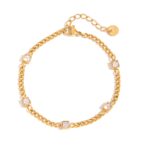 Classic 18K Gold Stainless Steel Zircon Bracelet for Women - Square White Zirconia Chain Bangle, Elegant Fashion Jewelry Gift