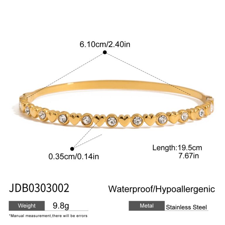 Women's Love 18K Gold Stainless Steel Heart Diamond Clasp Adjustable Bracelet - Image 4