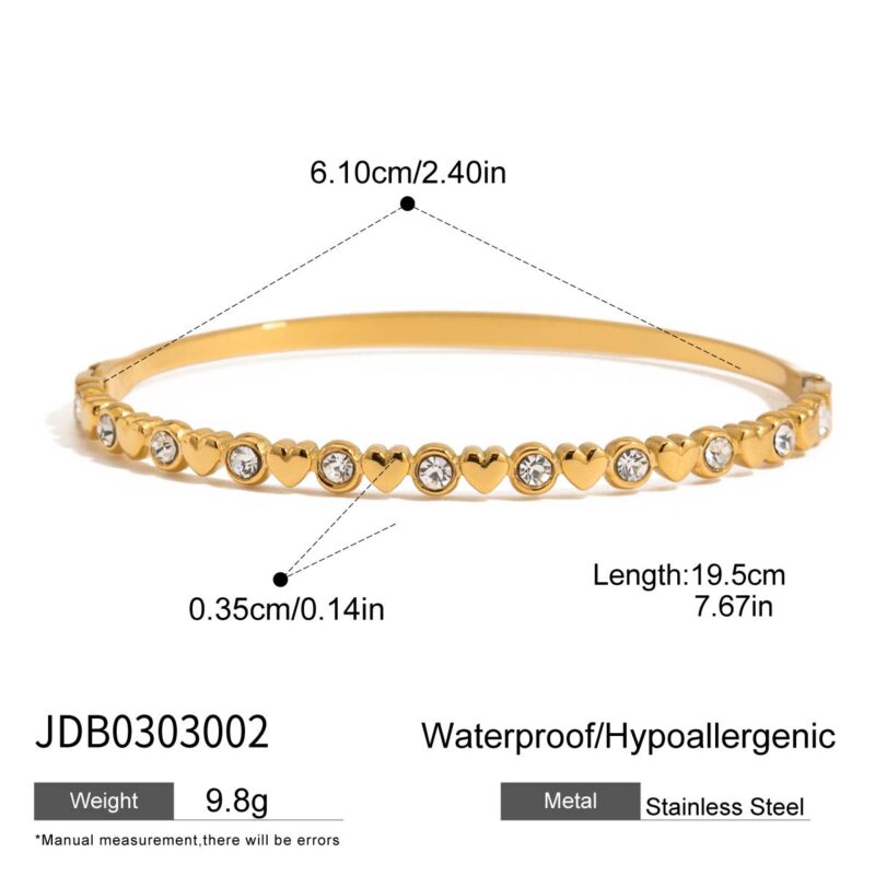 Women's Love 18K Gold Stainless Steel Heart Diamond Clasp Adjustable Bracelet - Image 4