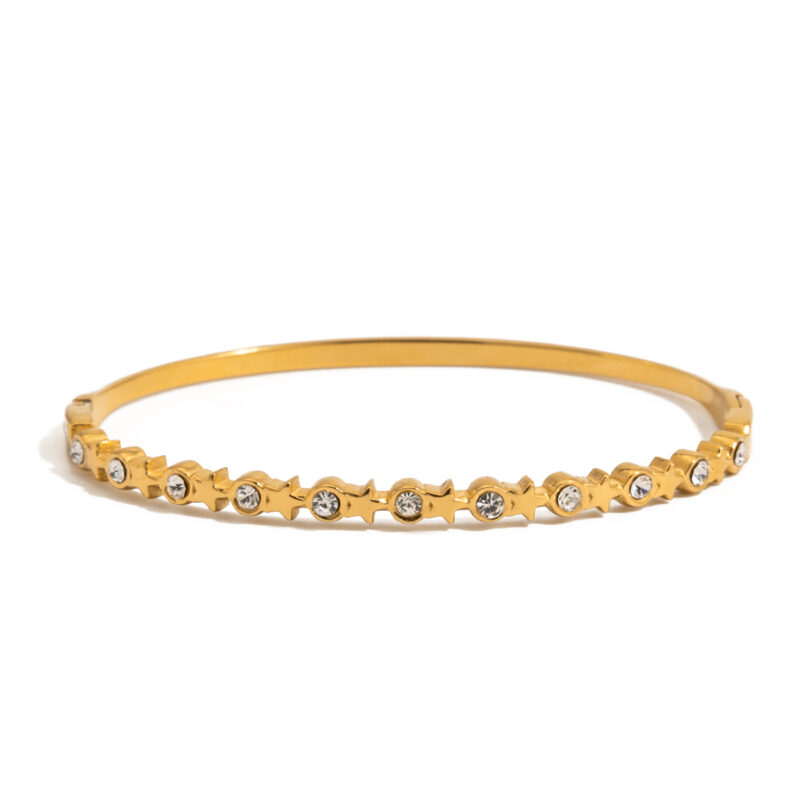 Women's Glam 18K Gold Stainless Steel Star Diamond Clasp Adjustable Bangle