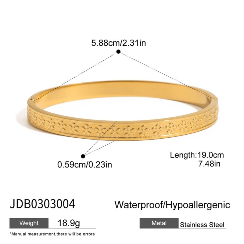 Women's Floral 18K Gold Stainless Steel Flower Clasp Adjustable Bracelet - Image 5
