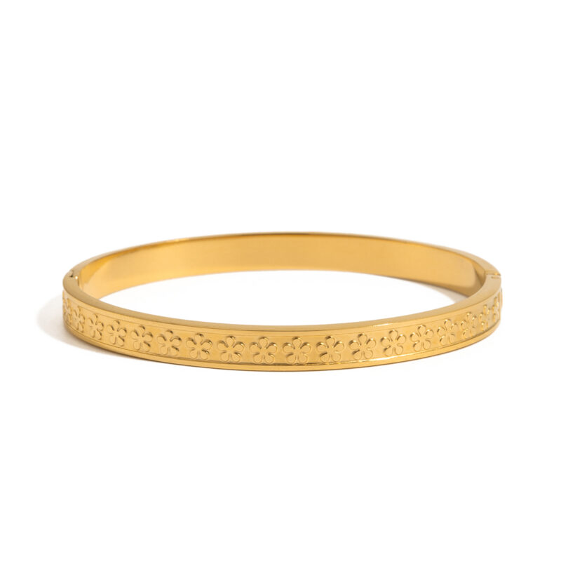 Women's Floral 18K Gold Stainless Steel Flower Clasp Adjustable Bracelet