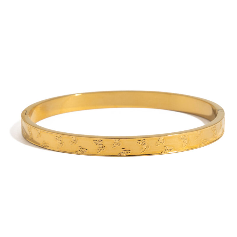 Women's Classic 18K Gold Stainless Steel Butterfly Clasp Adjustable Bangle