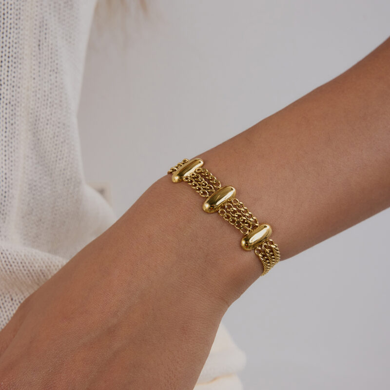 18K Gold Stainless Steel Triple Chain Bracelet - Oval Link Streetwear Jewelry, 18+5cm Trendy Bangle for Women - Image 5
