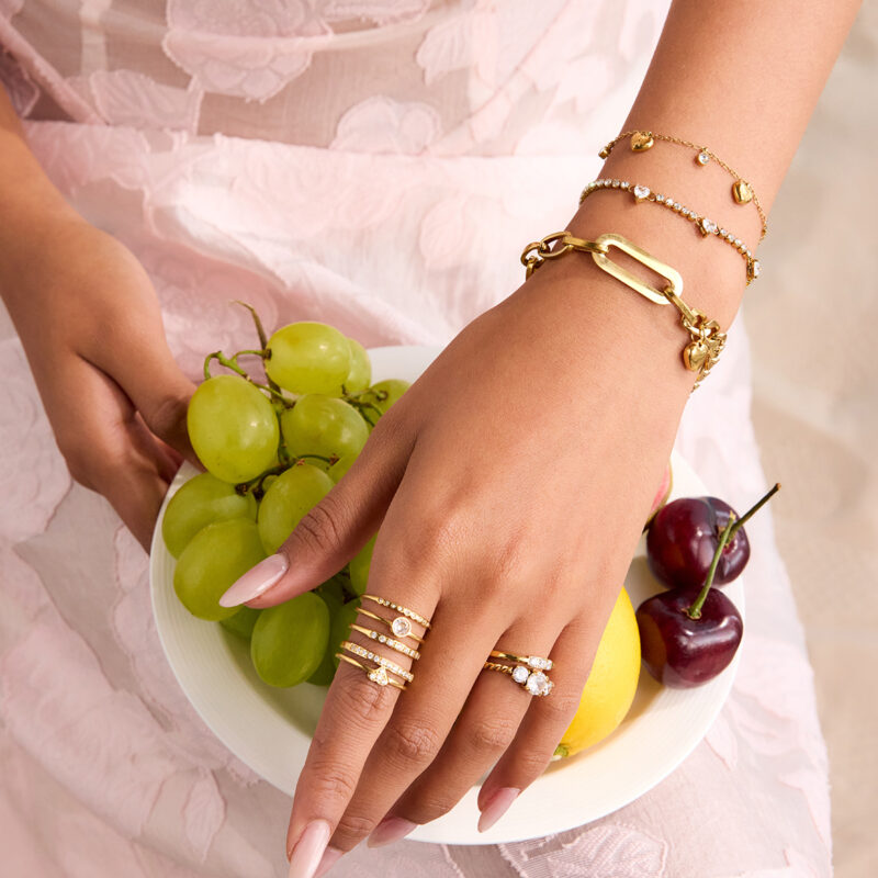 Women's Romantic 18K Gold Stainless Steel Zircon Heart Link Diamond Bracelet - Image 4