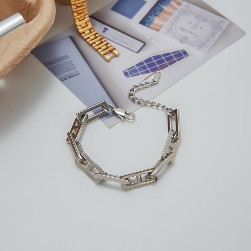 Hip-Hop Titanium Steel Chain Set - Square Lock Necklace & Bracelet, Unisex Streetwear Jewelry - Image 2