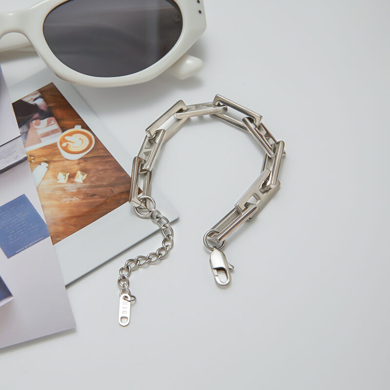 Hip-Hop Titanium Steel Chain Set - Square Lock Necklace & Bracelet, Unisex Streetwear Jewelry - Image 3