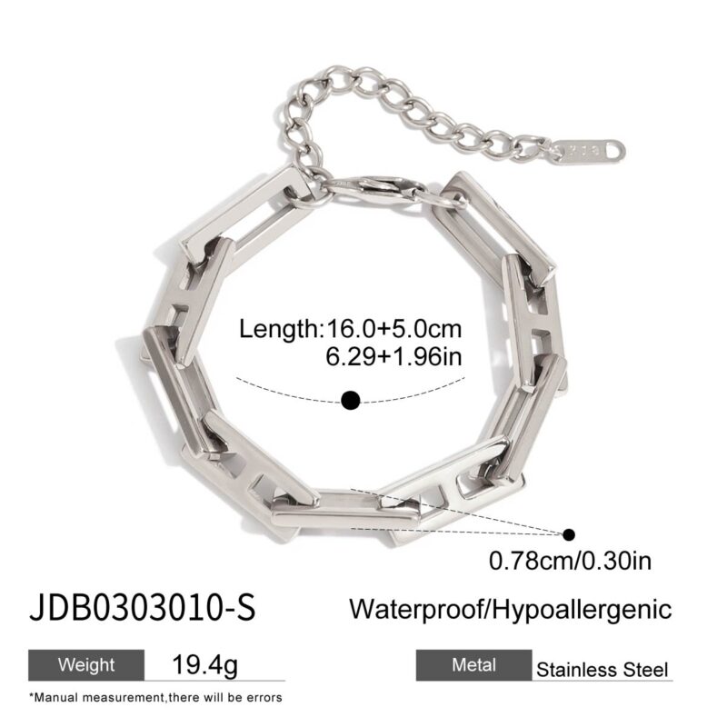 Hip-Hop Titanium Steel Chain Set - Square Lock Necklace & Bracelet, Unisex Streetwear Jewelry - Image 5