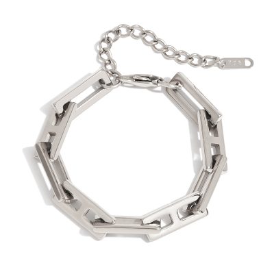 Hip-Hop Titanium Steel Chain Set - Square Lock Necklace & Bracelet, Unisex Streetwear Jewelry