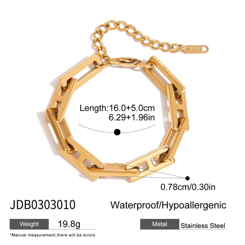 Unisex Hip-Hop Titanium Steel Chain Set - Square Link Necklace & Bracelet, Streetwear Jewelry Gold - Image 5