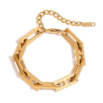 Unisex Hip-Hop Titanium Steel Chain Set - Square Link Necklace & Bracelet, Streetwear Jewelry Gold