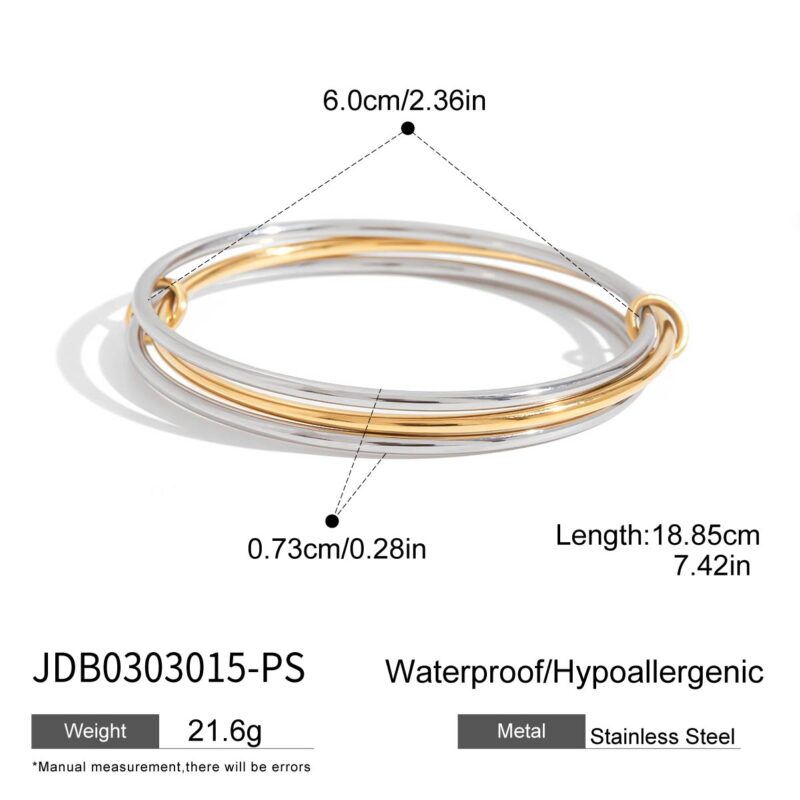 Modern Minimalist 18K Gold Stainless Steel Bangle - Two-Tone Gold & Silver Stackable Wide Cuff Bracelet for Women - Image 6