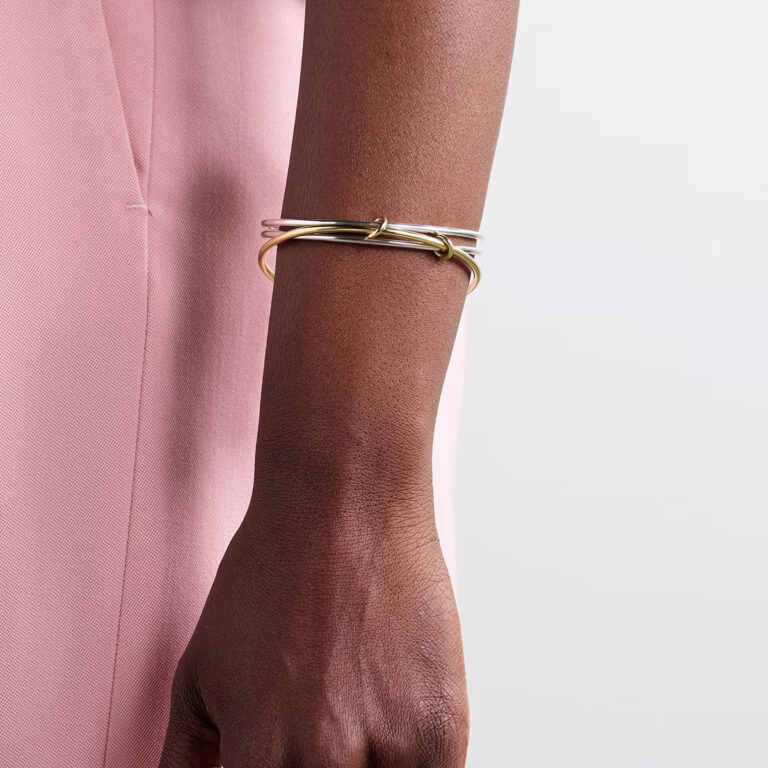 Modern Minimalist 18K Gold Stainless Steel Bangle - Two-Tone Gold & Silver Stackable Wide Cuff Bracelet for Women - Image 5