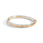 Modern Minimalist 18K Gold Stainless Steel Bangle - Two-Tone Gold & Silver Stackable Wide Cuff Bracelet for Women