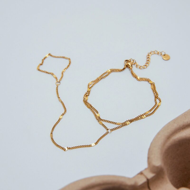J&D 18K Gold Plated Stainless Steel Bracelets Holiday Fashion Jewelry Double-layer Hand Chain Finger Bracelet - Image 2