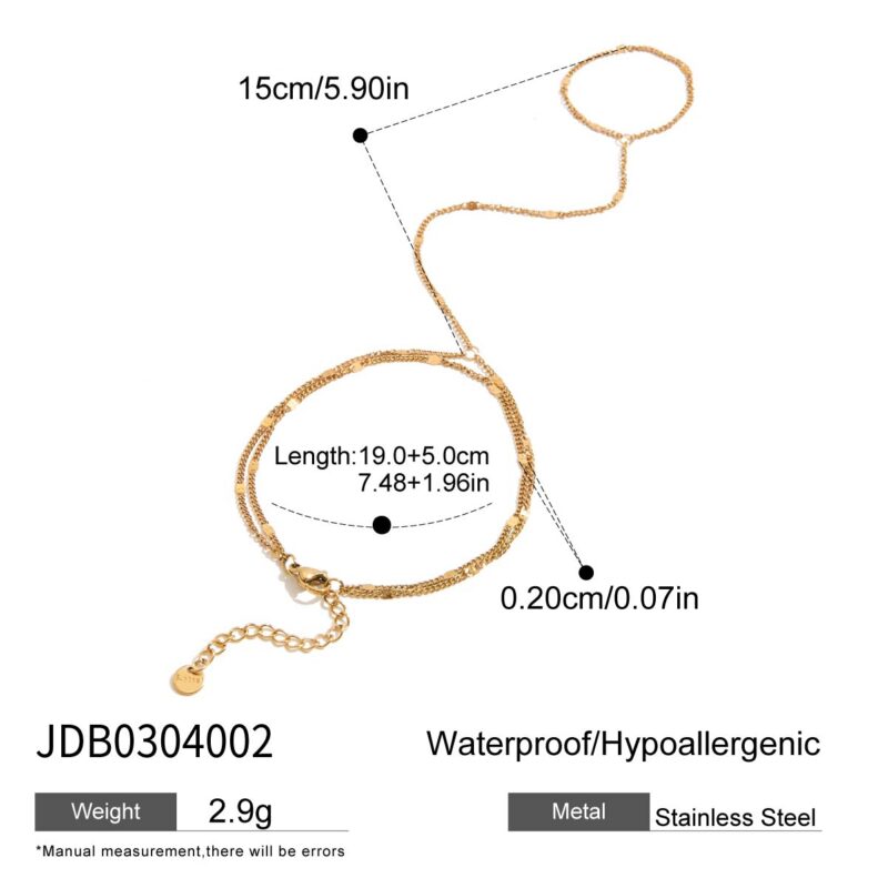 J&D 18K Gold Plated Stainless Steel Bracelets Holiday Fashion Jewelry Double-layer Hand Chain Finger Bracelet - Image 5