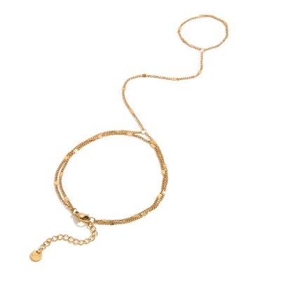 J&D 18K Gold Plated Stainless Steel Bracelets Holiday Fashion Jewelry Double-layer Hand Chain Finger Bracelet
