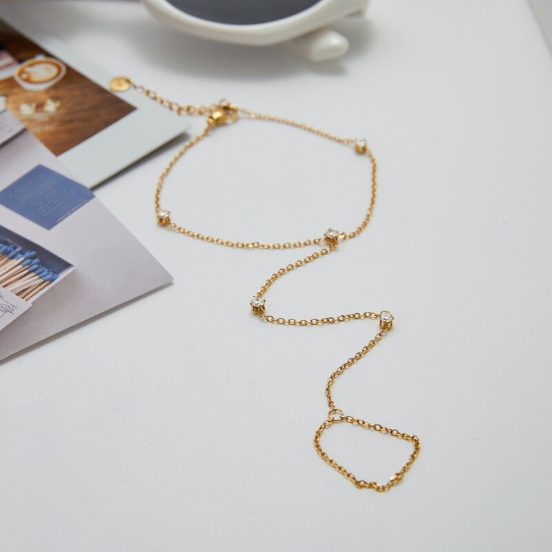 J&D 18K Gold Plated Stainless Steel Bracelets Holiday Jewelry White Zircon Hand Chain Finger Bracelet - Image 2