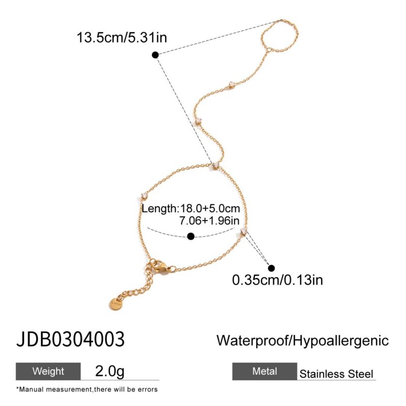 J&D 18K Gold Plated Stainless Steel Bracelets Holiday Jewelry White Zircon Hand Chain Finger Bracelet - Image 6