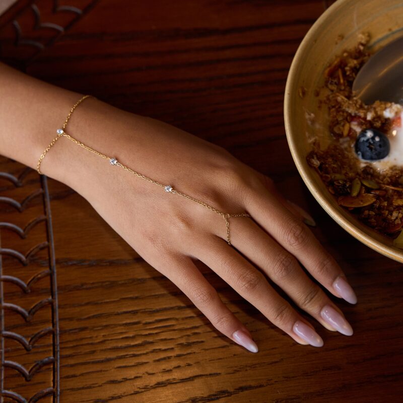 J&D 18K Gold Plated Stainless Steel Bracelets Holiday Jewelry White Zircon Hand Chain Finger Bracelet - Image 5