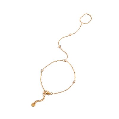 J&D 18K Gold Plated Stainless Steel Bracelets Holiday Jewelry White Zircon Hand Chain Finger Bracelet