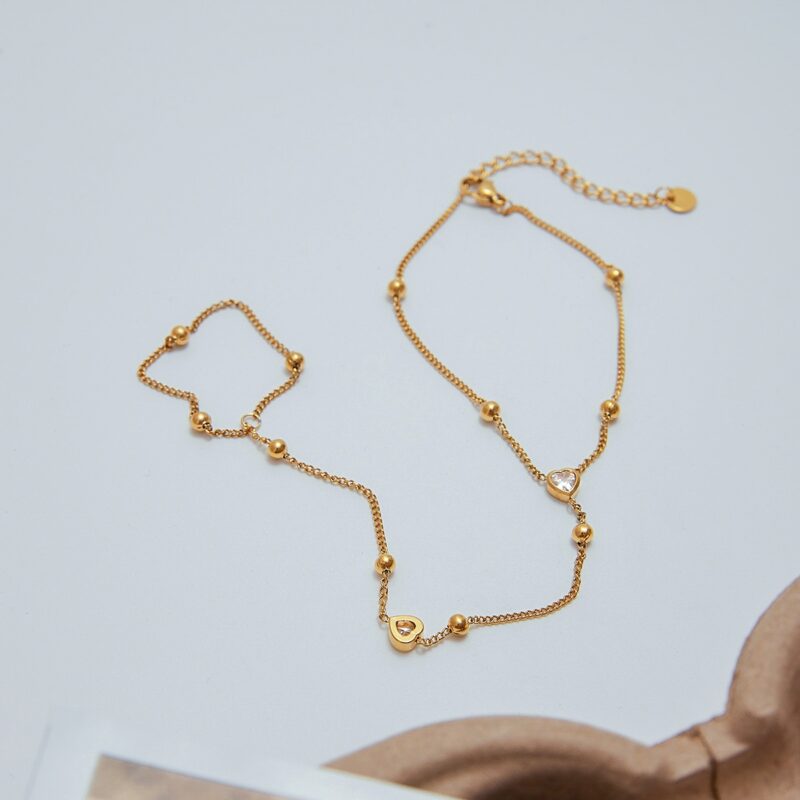 J&D 18K Gold Plated Stainless Steel Bracelets Holiday Jewelry White Heart Zircon Hand Chain Finger Bracelet - Image 2