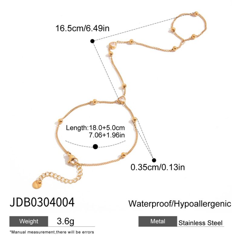 J&D 18K Gold Plated Stainless Steel Bracelets Holiday Jewelry White Heart Zircon Hand Chain Finger Bracelet - Image 5