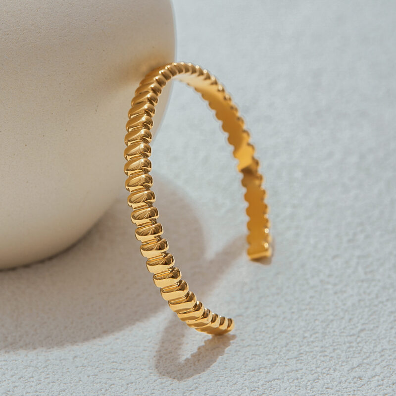 Women's Classic 18K Gold Stainless Steel Smooth Minimalist Open Bangle Bracelet - Image 2