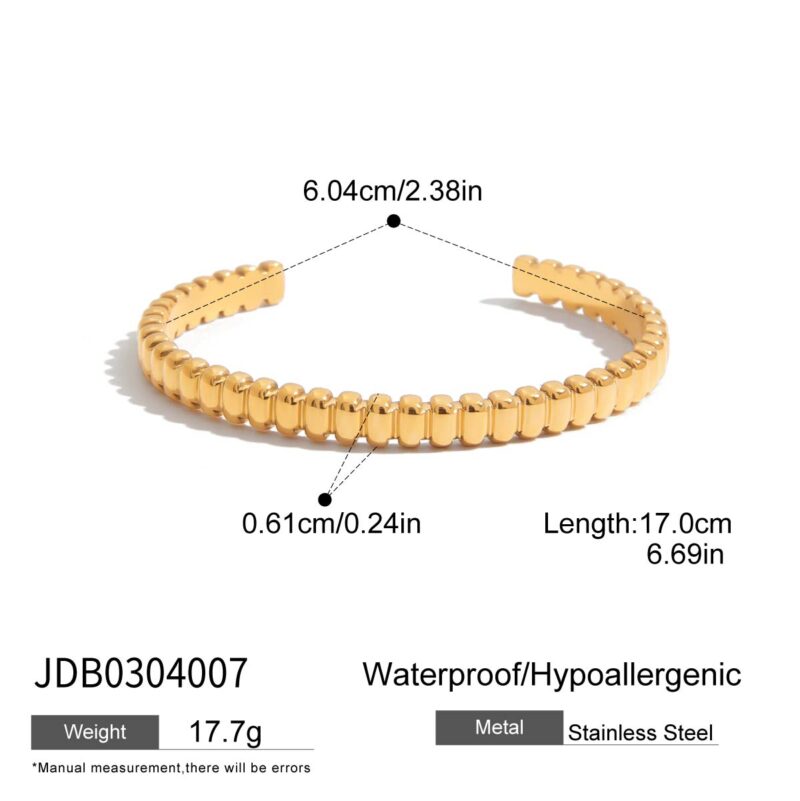 Women's Classic 18K Gold Stainless Steel Smooth Minimalist Open Bangle Bracelet - Image 7