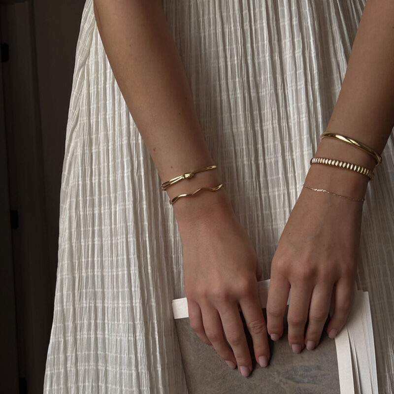 Women's Classic 18K Gold Stainless Steel Smooth Minimalist Open Bangle Bracelet - Image 3