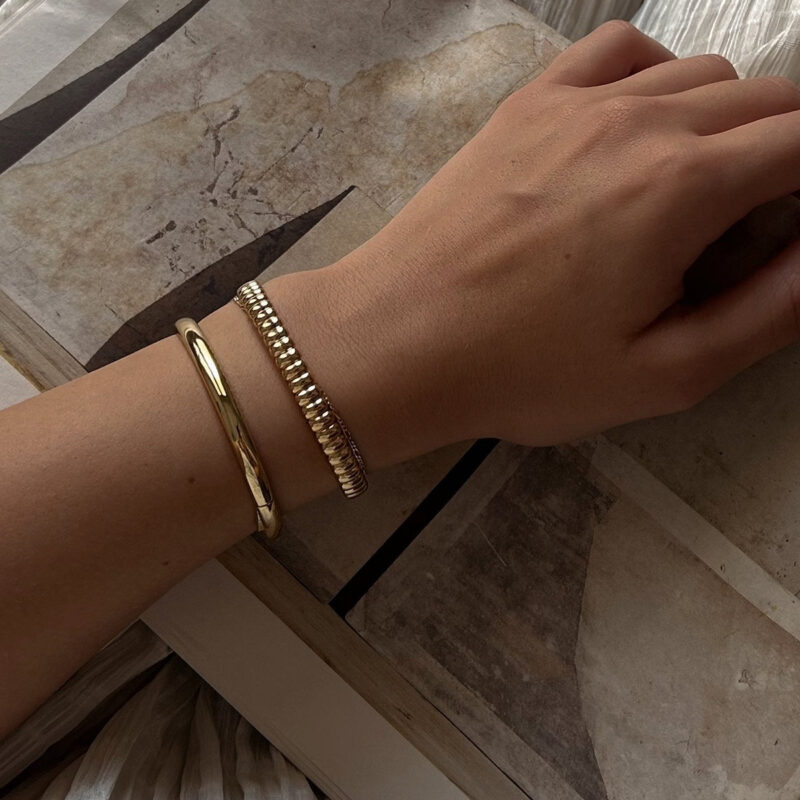 Women's Classic 18K Gold Stainless Steel Smooth Minimalist Open Bangle Bracelet - Image 5