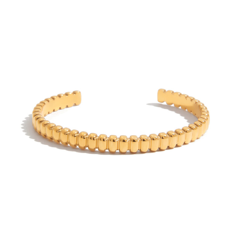 Women's Classic 18K Gold Stainless Steel Smooth Minimalist Open Bangle Bracelet