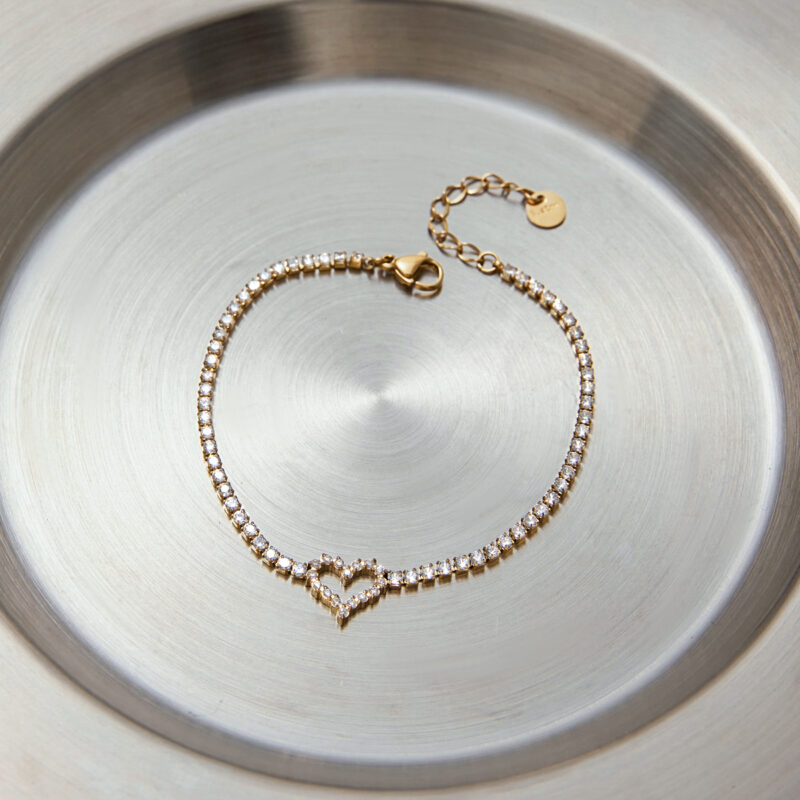 J&D 18K Gold Plate Stainless Steel Bracelet Trendy Sweet Romance Zircon Hollow Heart Bowknot Bracelets - Image 2