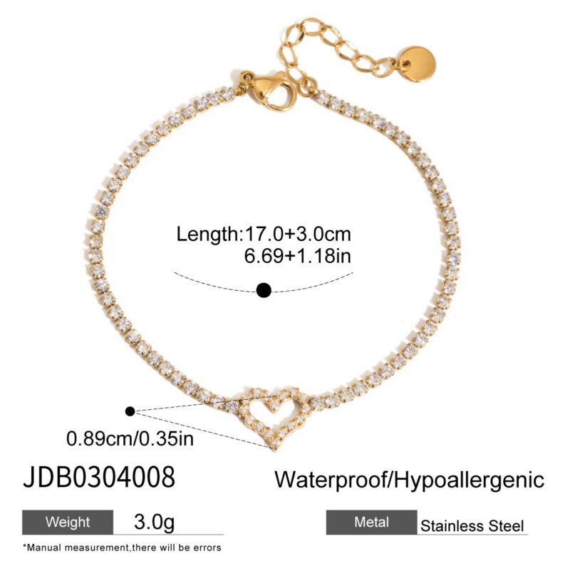 J&D 18K Gold Plate Stainless Steel Bracelet Trendy Sweet Romance Zircon Hollow Heart Bowknot Bracelets - Image 5