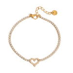 J&D 18K Gold Plate Stainless Steel Bracelet Trendy Sweet Romance Zircon Hollow Heart Bowknot Bracelets