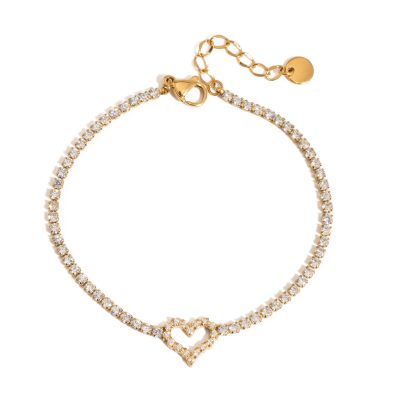 J&D 18K Gold Plate Stainless Steel Bracelet Trendy Sweet Romance Zircon Hollow Heart Bowknot Bracelets